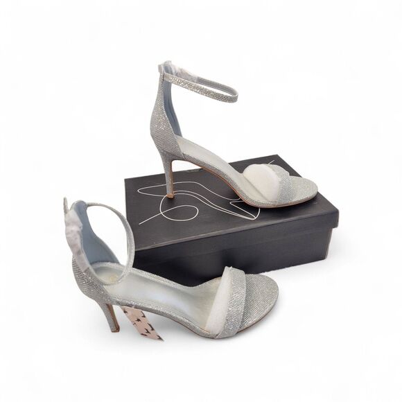 Qonetic Shoes - Qonetic Women's Silver Glitter Ankle Strap High Heels Stiletto Sandals Size 9.5